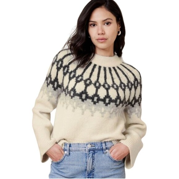 Banana Republic Fairisle Alpaca Blend Sweater S White & Black - Picture 1 of 8